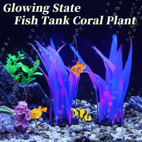 Aquarium Glowing Kelp Plant, Soft Silicone Fluorescence Coral Decor, 2pcs