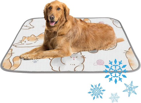 imiBBWQu Dog Cooling Mat Cute Cats Grey Yellow Cooling Dog Bed Mats Washable
