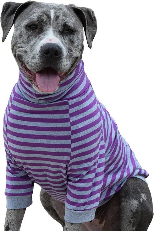 Tooth & Honey Big Dog/Stripe Shirt/Pullover for Big Dogs, Full Belly Coverage, Purple and Grey (Large)
