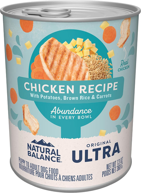 Natural Balance Original Ultra Adult Wet Dog Food, Chicken Formula with Brown Rice, Carrots & Potatoes, 13 Ounce Can