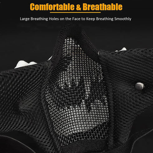 Tactical Half Face Skull Masks for Airsoft, Mesh Mask with Ear Protection for Halloween Paintball Hunting