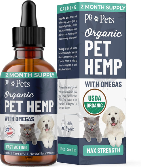 PB Pets Organic Hemp Oil for Dogs and Cats - Liquid Supplement for Calming,