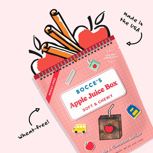 Bocce's Bakery Apple Juice Box Treats for Dogs, Wheat-Free, All-Natural Soft & Chewy Cookies, 6 oz