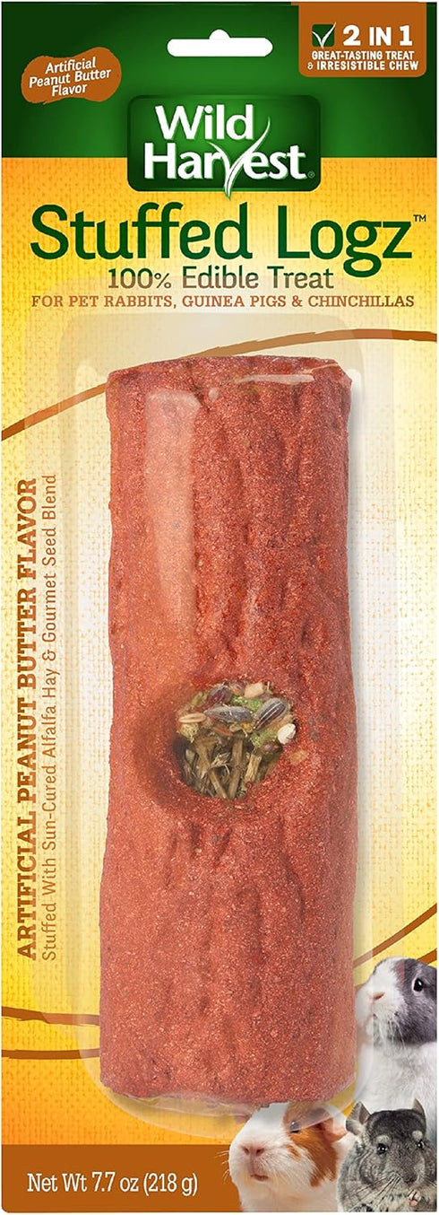 Wild Harvest Stuffed Logz - 1 Count Edible Treat for Rabbits, Guinea Pigs, and Chinchillas, Peanut Butter Flavor