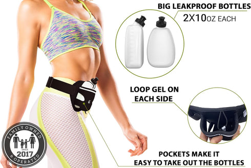Hydration Running Belt with Bottles - Water Belts for Men and Women, iPhone Running Belt for Jogging Cycling Biking