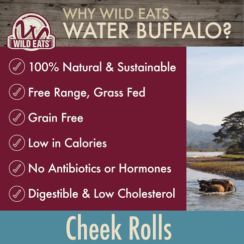 Water Buffalo Cheek Roll Long Lasting Dog Chews (5 Pack) - Rawhide Free Stick Bones for Aggressive Chewers
