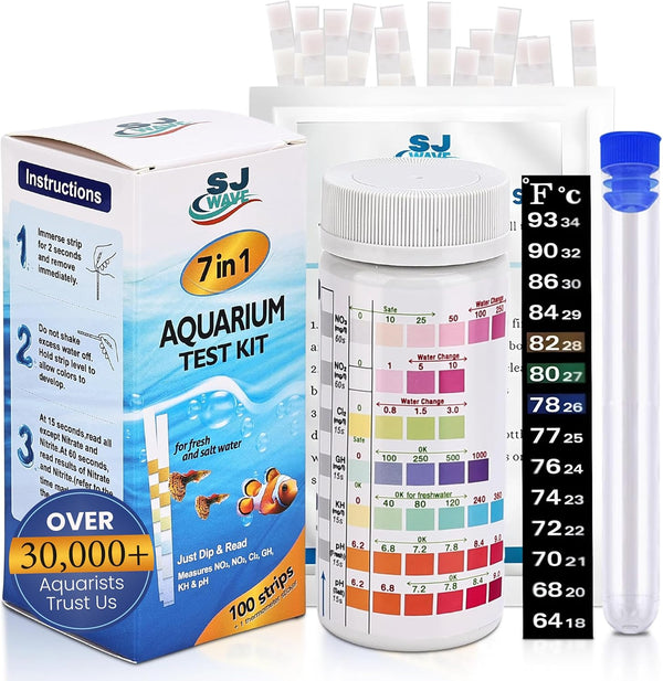 7 in 1 Aquarium Test Strips, 100 Fast & Accurate Strips, Water Test Kit for Fresh & Saltwater Aquariums