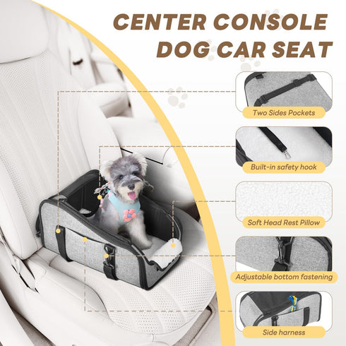 9 Lbs X-ZONE PET Dog Car Seat Pets Center Console Portable Booster Seats with Washable Cushion Safety Belt for Small