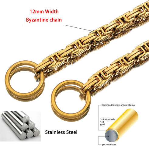 12MM Heavy Duty Slip Dog Collars for Dogs, Byzantine Chain Metal Stainless Steel (14"-30") (22, Gold)