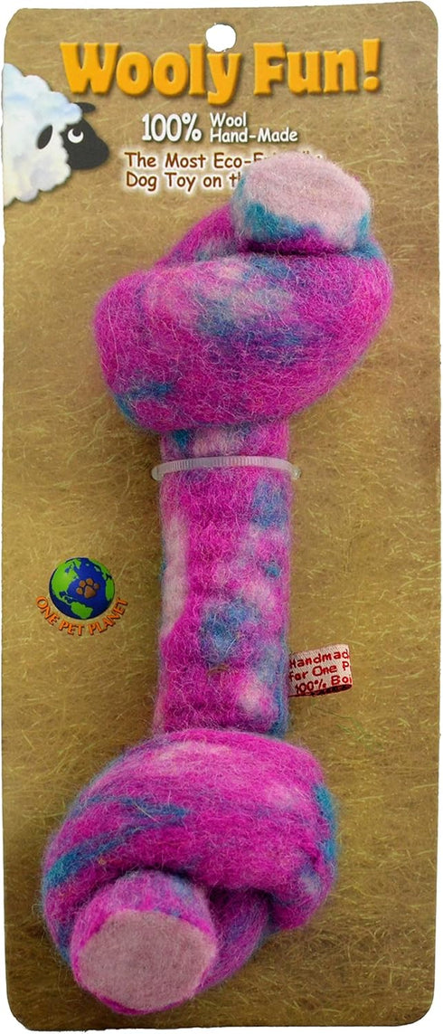 One Pet Planet Wool Knotted Bone Chew Toy, 8.5-Inch, Magenta