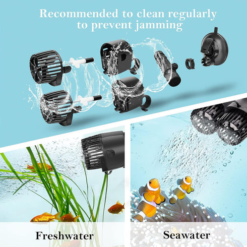 AQQA Aquarium Wave Maker, 8W/12W/20W/25W Suction Cup Double Powerhead Pump for Freshwater & Saltwater