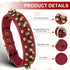 Spiked Leather Dog Collar with Bullet Rivets, Soft Adjustable Collar for Small Medium Large Dogs, Red, L.