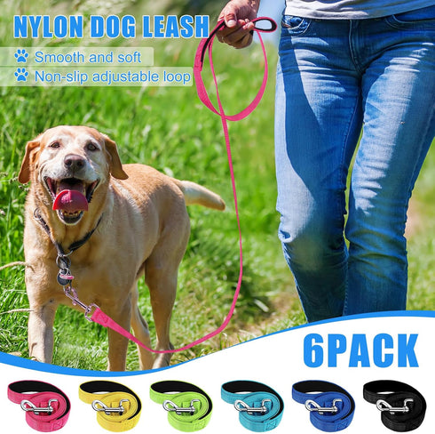 6 Pack Nylon Dog Leash Bulk - 5 ft Heavy Duty Training Leashes for Medium and Large Dogs, Padded Handle