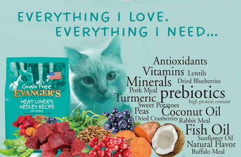 4.4 lb (Pack 2) Evanger's Grain-Free Meat Lover's Medley with Rabbit Dry Cat Food, Bag