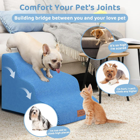16" H-20 H,3-Step Chair,4-Step (Blue-16H, 3) Zerbuger Dog Ramp and Stair for Bed Cat Stair for Sofa and Dog Ramp