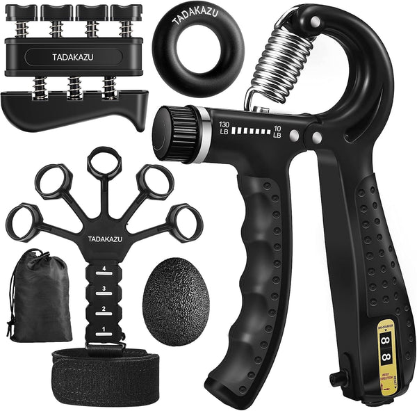 Grip Strength Trainer Kit (5 Pack) | Adjustable Resistance Hand Gripper and Forearm Workout Ring