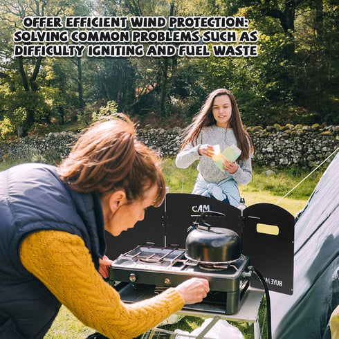 Steel Camp Stove Windscreen for Outdoor Folding Gas Stove, Portable 4 Plates Wind Blocker with Storage Bag for Camping,