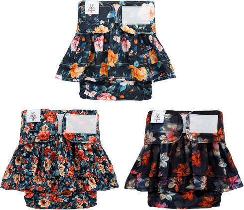 CuteBone Female Dog Diapers with Skirts 3 Pack Reusable Puppy Dresses Pants