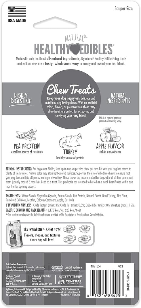 Nylabone Healthy Edibles Natural Dog Chews, Long Lasting Turkey & Apple Treats, X-Large/Souper