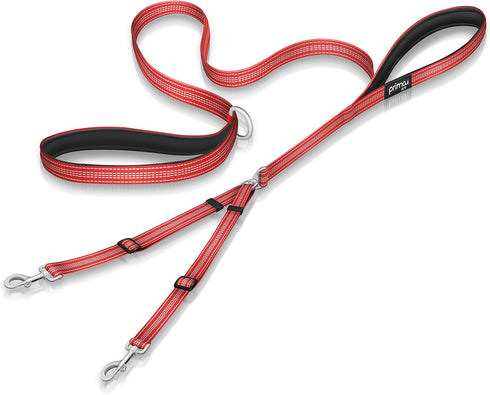 Prima Pet Premium Reflective Double Dog Leash, Adjustable Coupler, 2 Padded Handles, Tangle Free, Small