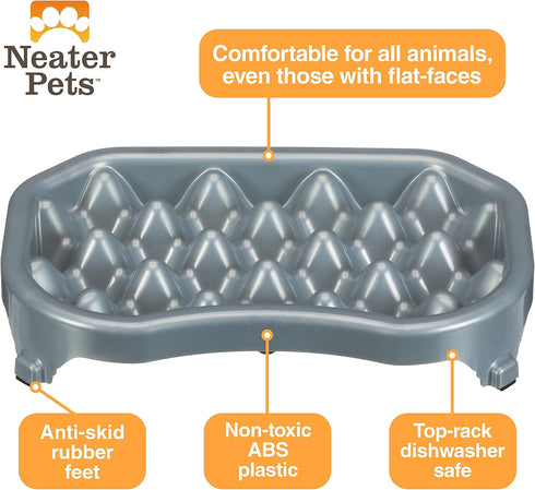 Neater Pet Brands - Neater Slow Feeder Dog Bowl - Fun, Healthy, Stress Free Design Helps Stop Bloat (2.5 Cup, Silver