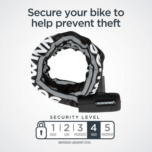 Schwinn 3 Feet x 8mm Reflective Chain Key Lock for Bike, Security Level 4 Anti Theft