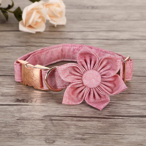 Elegant Little Tail Pink Girl Dog Collar for Female Dogs, Adjustable Pet Collar with Flower Gift for Large Dogs