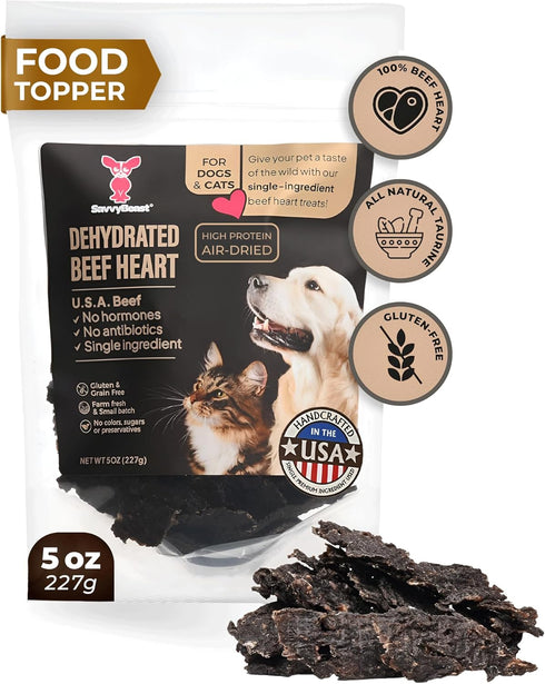 SavvyBeast Dehydrated Beef Heart for Dog Treats Single Ingredient, Air-Dried Organ Meat