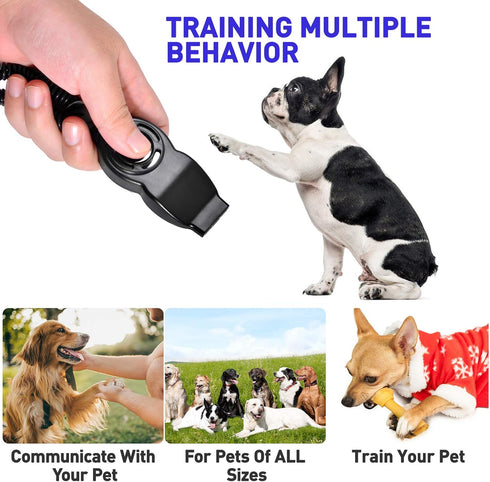 Dog Training Clickers and Whistle, 2-Pack (White + Black) for Positive Reinforcement, Fix Undesired Behaviors