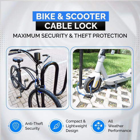 Security Cable Lock Set, Resettable Combination Lock with Mounting Bracket, Portable for Bikes and Scooters