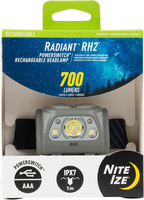 Nite Ize Radiant RH2 PowerSwitch Rechargeable Headlamp, Waterproof & Impact-Resistant Light for Camping & Hiking