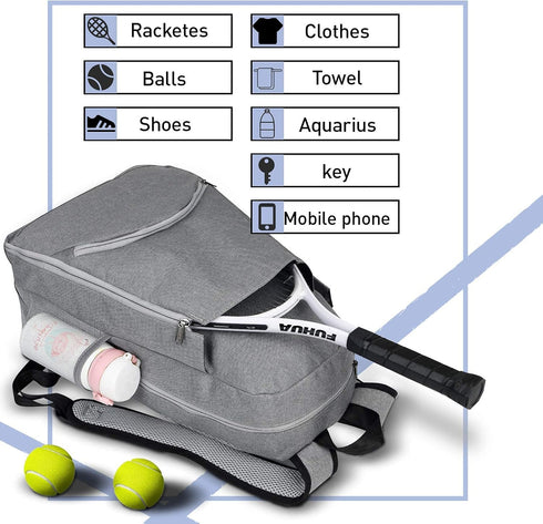 Tennis Bag Backpack, Multifunctional Sports Bag for Women and Men to Hold 1 or 2 Tennis Rackets/Racquets