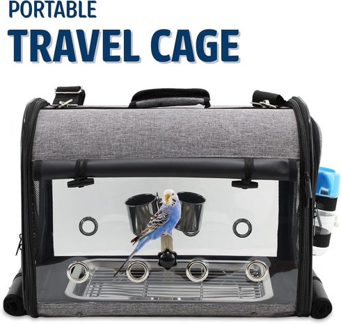 Bird Travel Carrier, Portable Cage for Small Pets, Airlines Approved for Parakeets, Lovebirds, Grey