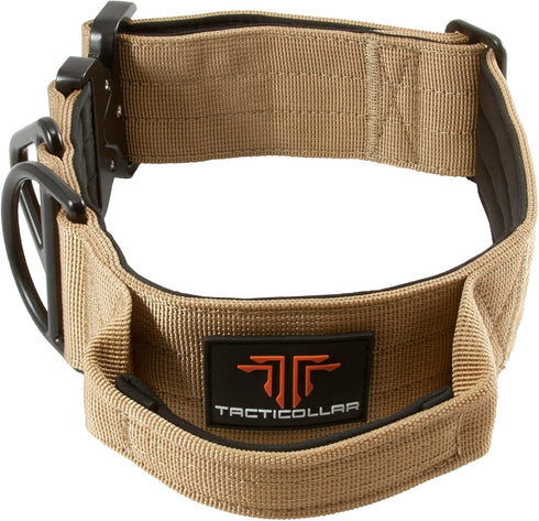Tactical Dog Collar 2 inch with Handle for Medium and Large Dogs, Quick-Release Metal Buckle, Neoprene Padded (Coyote