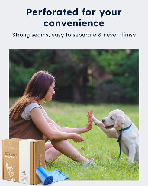 9x13, 240 (16 Wooflinen Unscented Compostable Dog Poop Bags Leak-Proof Dog Poop Bags Rolls Large Durable, Easy Tear