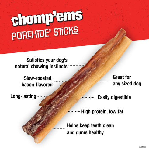 Chomp'ems 12 oz Purehide Sticks Healthy Natural Rawhide Dog Chew