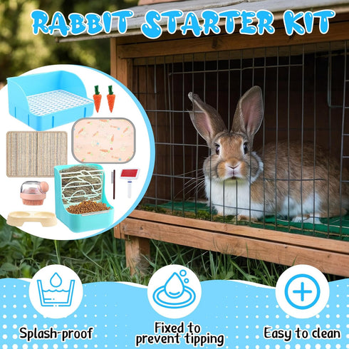 10 Honeydak Pcs Rabbit Starter Kit Small Litter Box Bunny Grooming Kit Scratch Pads Hay Feeder Bowl Ice Pad with Bunny
