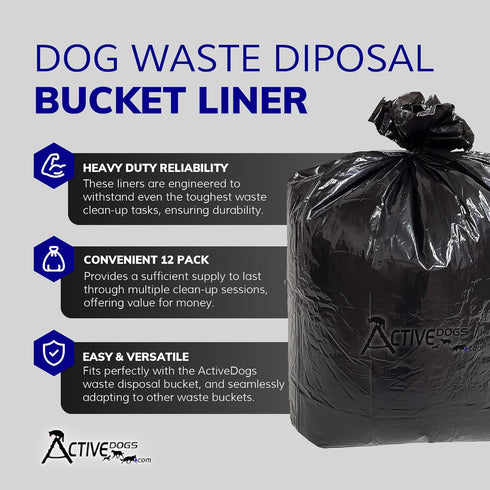 12PK 5 1.2ml ActiveDogs Dog Poop Bucket Bags - Heavy Duty Gallon Poop Bags for Dogs Waste Removal Trash Can, Bucket