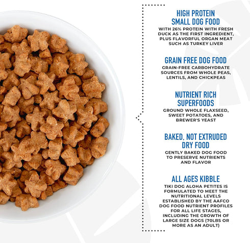Tiki Dog Born Carnivore Savory Duck, Peas & Lentils Recipe, Grain Free Baked Kibble for Adult Dogs, 3.5 lbs