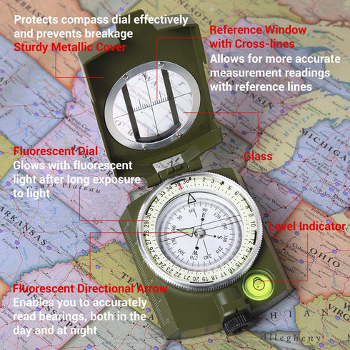 Sportneer Waterproof Shockproof Military Compass for Hiking, Climbing, Biking, Outdoor Activities