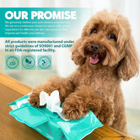 HICC PET Cleansing Wipes for Paws and Butt, Hypoallergenic Anal Gland Wipes for Dogs & Cats, 100 Count