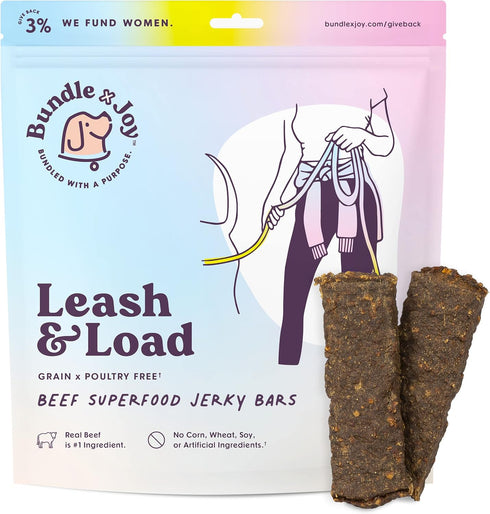 Leash & Load Dog Treats Beef Jerky Snack Bars, 5 oz Bag, Natural Superfood Grain Free Dog Treat Made with Real Beef,