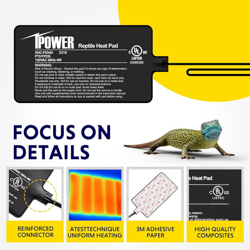 iPower 4X7 Inch Reptile Heat Pad, Under Tank Heater, Terrarium Warmer for Turtles, Lizards, Frogs