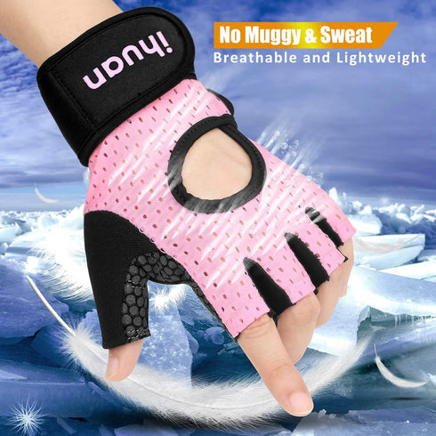 ihuan Breathable Weight Lifting Workout Gym Gloves: Fingerless Exercise Wrist Support | Enhance Palm Protection | Extra