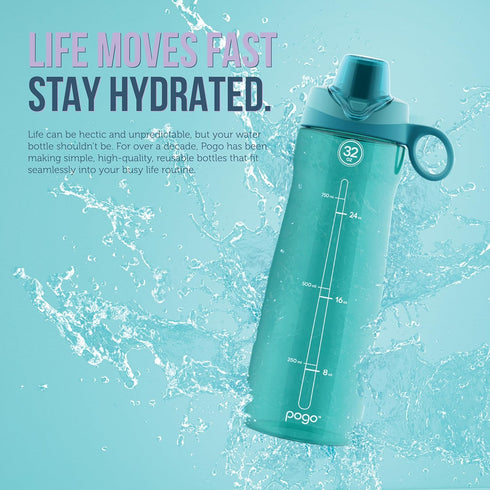 Pogo BPA-Free Tritan Kids Water Bottle with Silicone Soft Straw, Grey Geode, 18 oz for Children