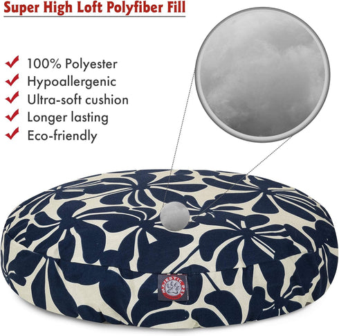 Navy Blue Plantation Small Round Indoor Outdoor Pet Dog Bed - Removable Washable Cover by Majestic Pet Products