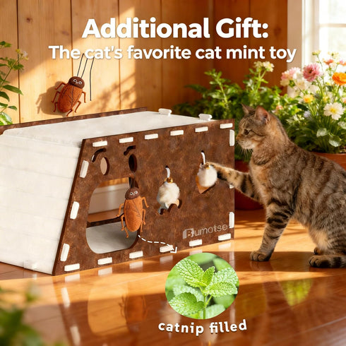 Bumotse 22lb, Felt Cat Cave House for Indoor Cats with Catnip Toy, Large Cat Bed Tunnel for Scratching Play, No-Tool