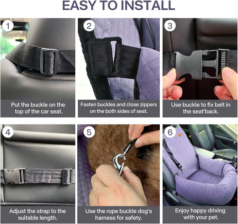 40lbs, Dog Car Seat for Small Medium Dogs Up to Detachable Washable Soft Pet Booster Travel Bed for Front & Purple Seat