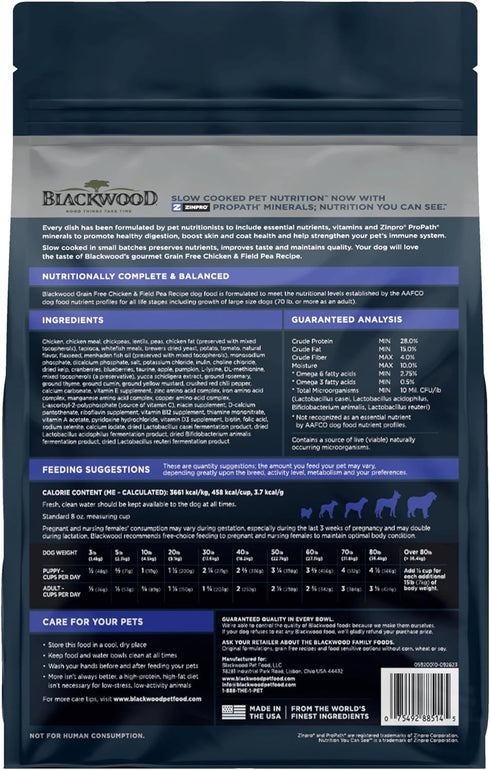 Blackwood Grain Free Dry Dog Food, Chicken & Field Pea Recipe, 10 lb Bag for All Life Stages, Slow Cooked with Vitamins