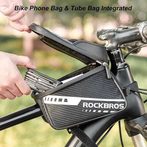 ROCKBROS Bike Phone Front Frame Bag - Top Tube Bicycle Handlebar Bag for Phone 11 12 Pro XS Max